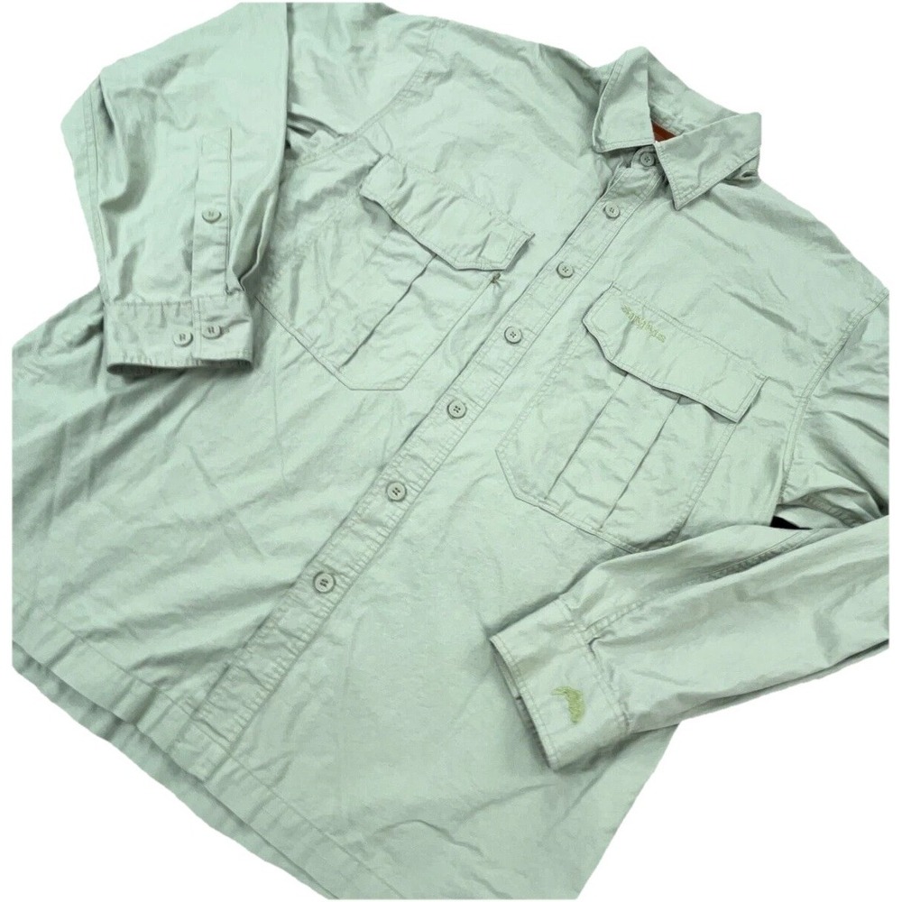 Simms Shirt Men Medium Green Button Up Outdoors Fishing Camp Pockets Adult - Picture 2 of 9